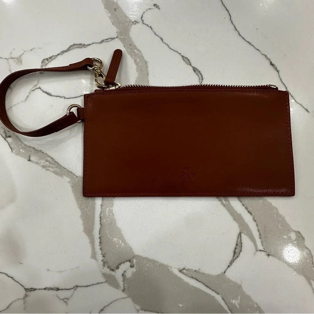 Rag & Bone Cognac Leather Slim Wristlet Pouch RB Logo - NWOT - Picture 8 of 10